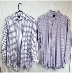 NWOT Lot of 2 David Donahue Mens White/Purple Size 16 Collared Plaid Dress Shirt